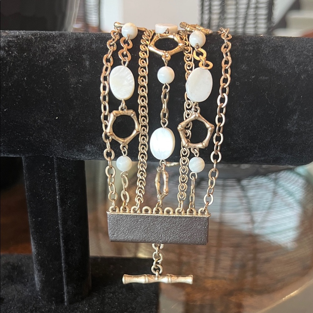 Antique Gold and White Multi-Layer Bracelet